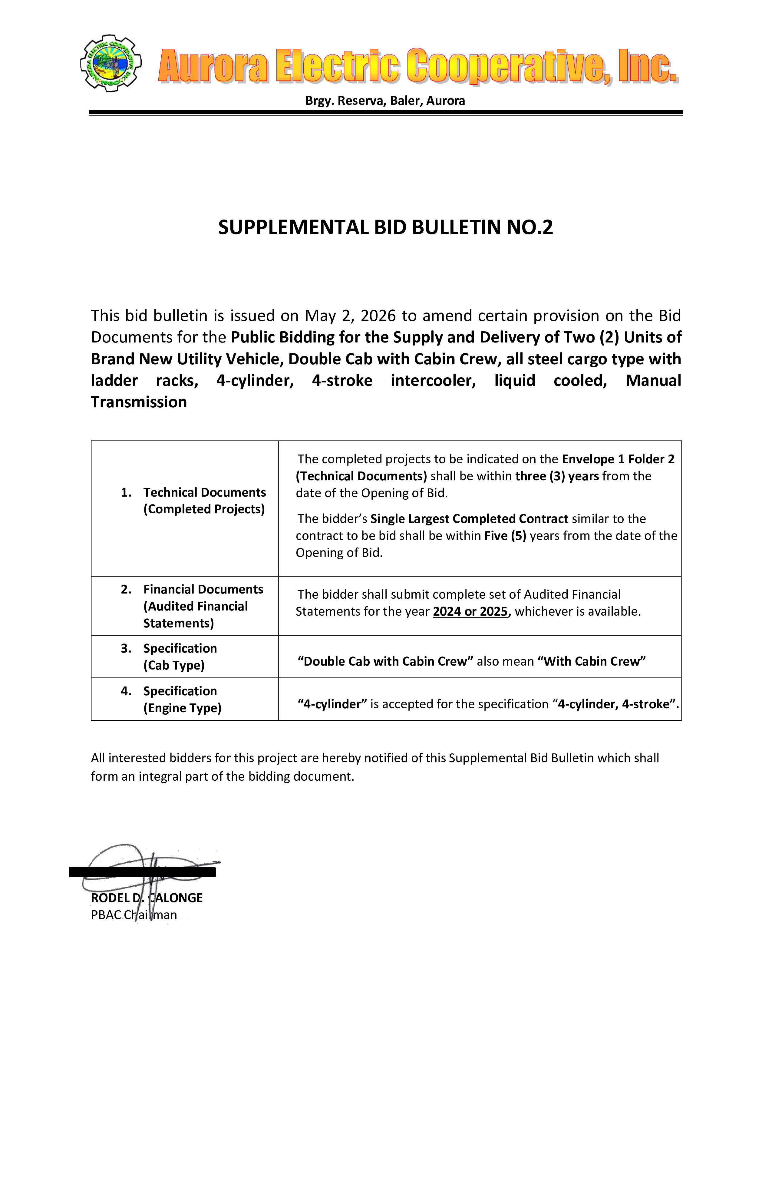 Notice to Failure for Bidding
